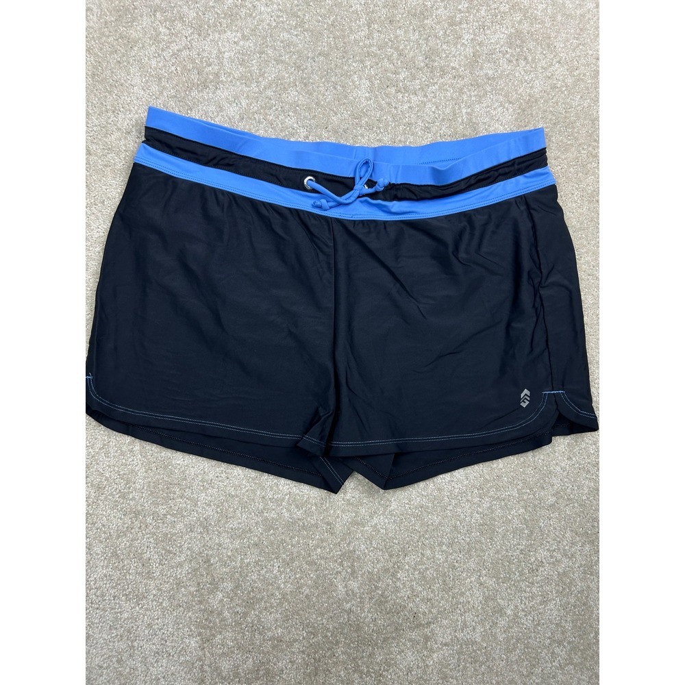Free Country Colorblock Swim Shorts XXL Black Blue Drawstring Sporty Beachwear